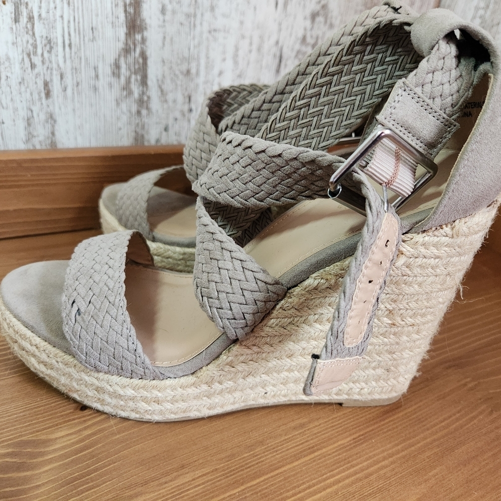 Charlotte Russe Tan Wedge Sandals with Ankle Wrap - Picture 3 of 13